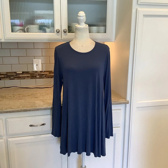 Eileen Fisher Blue Long Sleeve Jersey Knit Lightweight Dress Size Medium - Picture 1 of 8